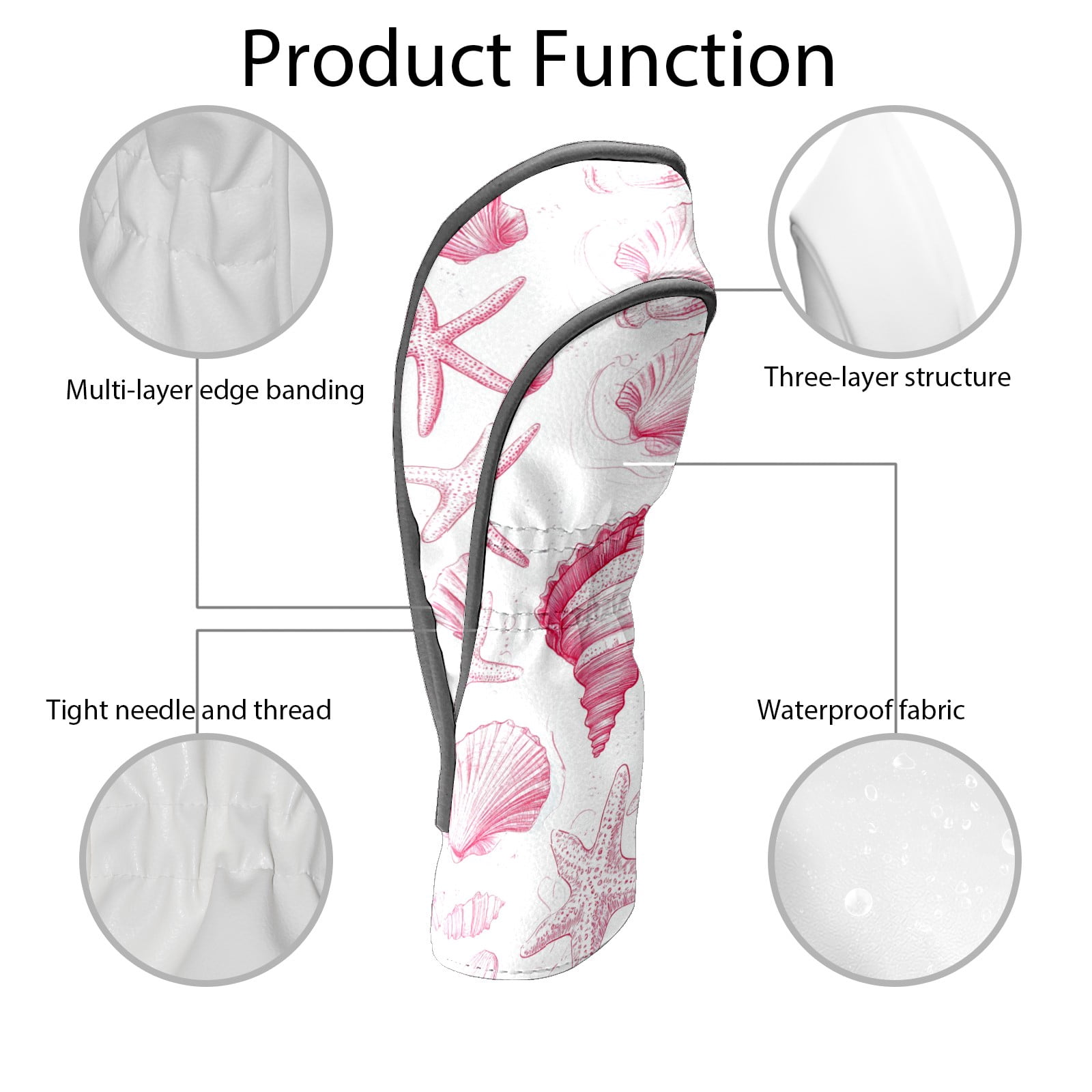 Golf Club Covers PU Leather Waterproof Head Covers for Fairway Woods Hybrids Dream Shell Starfish