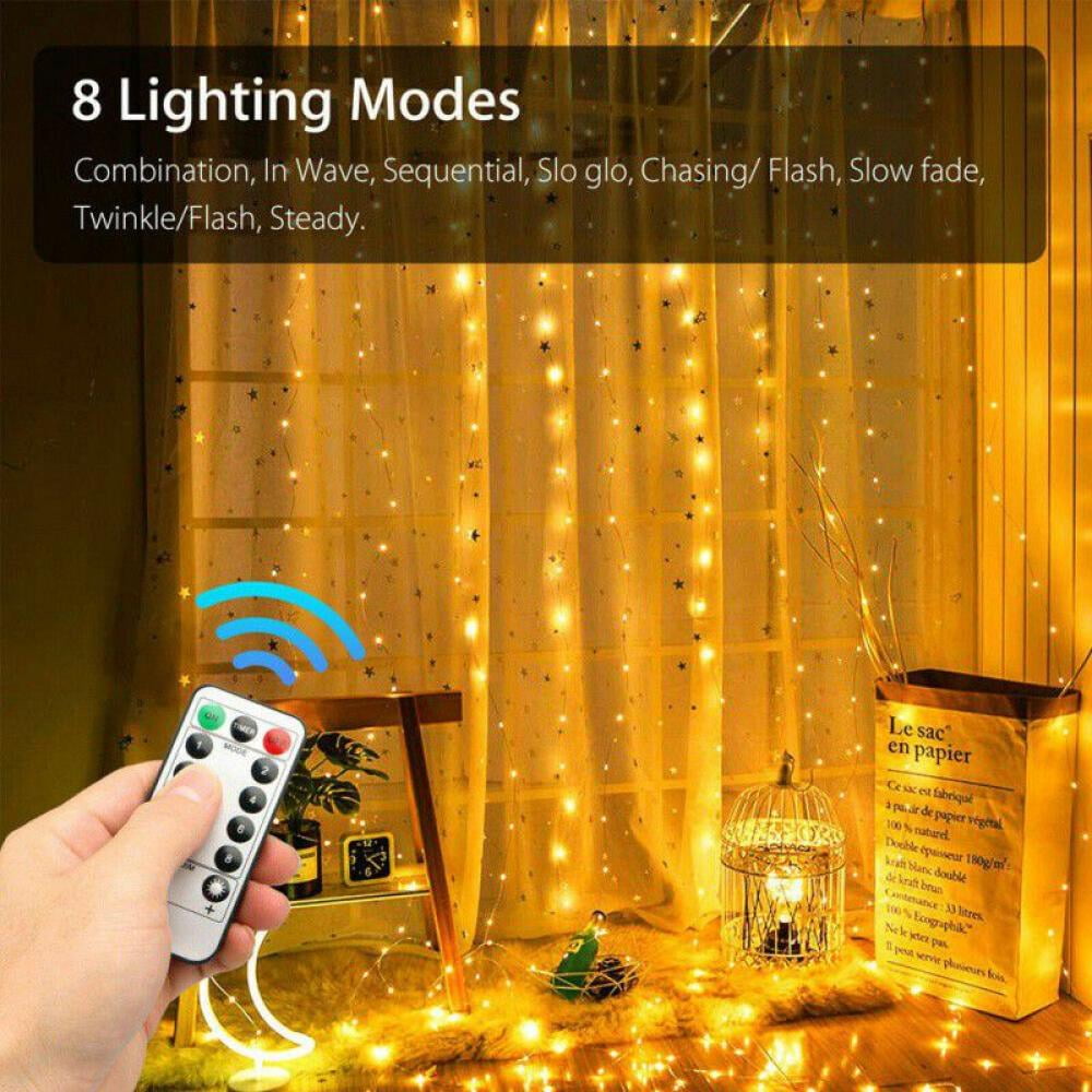 Details about   300 LED Curtain Fairy String Lights USB Home Window Bedroom Wedding Party Decor 