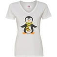 thumbnail image 3 of Inktastic Cute Penguin, Penguin With Striped Scarf Women's V-Neck T-Shirt, 3 of 5