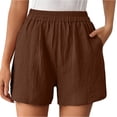 thumbnail image 2 of Bloomae Womens Casual Shorts Lightweight Summer Elastic High Waist Textured Lounge Short Pants Loose Wide Leg Comfy Beach Vacation Shorts with Pockets, 2 of 8