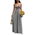 thumbnail image 2 of Gamivast Dresses for Women Halter Deep V Neck High Waist Empire Maxi Dress Striped Print Open Back Flowy Flattering Casual Beach Vacation Summer Dresses, 2 of 8