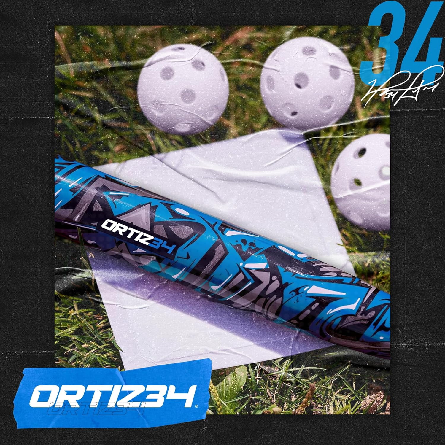 Ortiz34 29" Graffiti Plastic Bat & Ball Set, David Ortiz Backyard Baseball Homerun Set for Youth, Kids, Teens & Adults