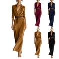 thumbnail image 6 of Purcolt Women's Elegant Maxi Dresses Dressy Casual Half Button Collared V Neck Long Sleeve Shirt Dresses Comfort Loose Fit Business Work Office Dresses, 6 of 6