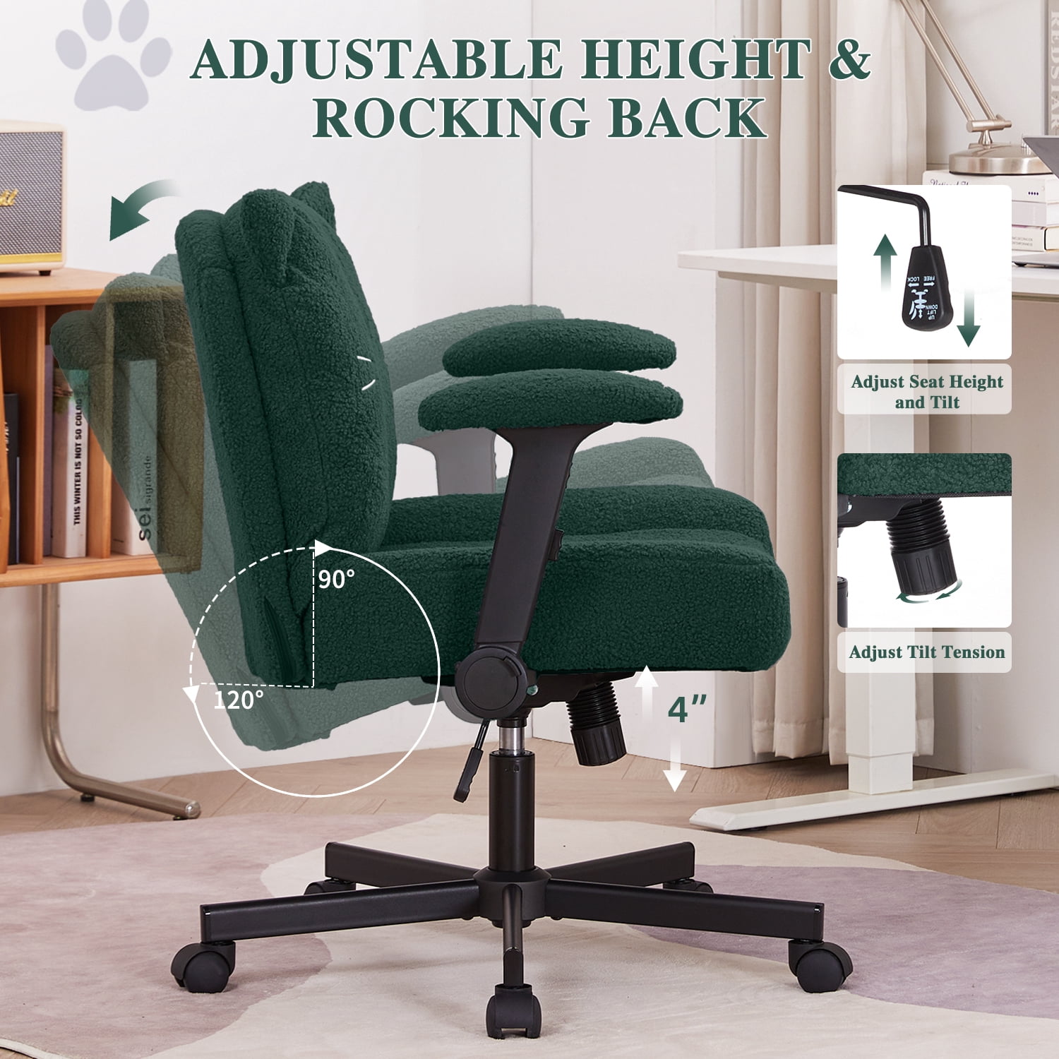 Criss Cross Legged Chair with Wheels and Flip-up Arms, Ergonomic Wide Seat Computer Desk Chair, Comfortable Home Office Computer Chair 300lbs
