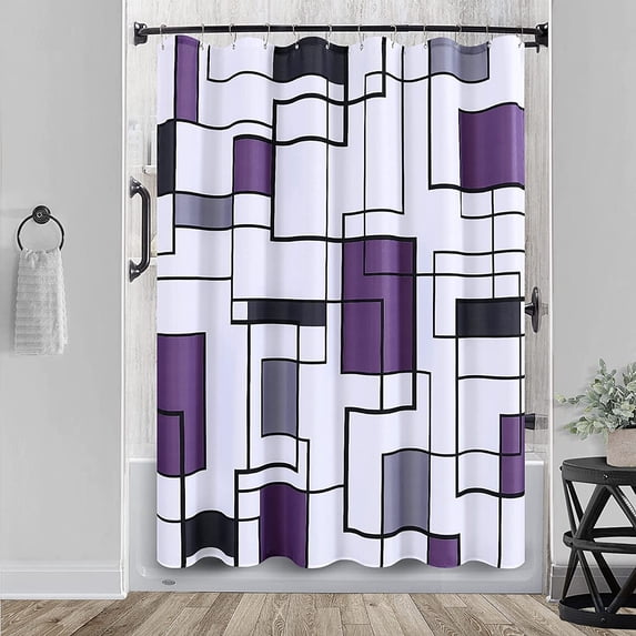 Modern Geometric Shower Curtain Blue, Waterproof Shower Curtains and Polyester Bath Curtain for Bathroom, Textured Fabric Shower Curtain Set with 12 Hooks, Machine Washable, 72 x 72 inch