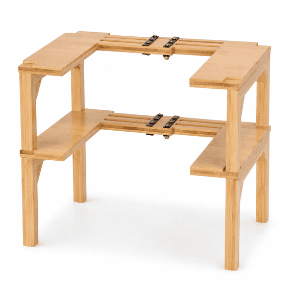 Expandable Bamboo 2-Tier Spice Rack – Stackable & Extendable Organizer for Kitchen Counter or Pantry