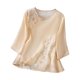 thumbnail image 1 of Vestidos Casuales Para Mujer, Blusas De Mujer De Moda Blusa de moda para mujer con cuello redondo, mangas 3/4 y encaje con hebilla de imitación de lino bordado, 1 of 5