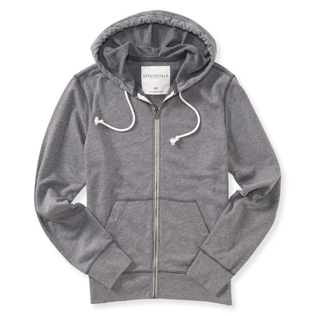 Aeropostale - Sudadera con capucha y cremallera completa para hombre, color liso, gris, pequeña Aeropostale Sudadera