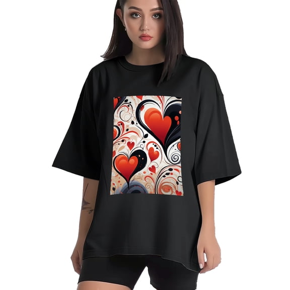 Plus Size Shirt for Women Black Tops for Women Short Sleeves Shirt for Women Valentine's Day T Shirt Crewneck Shirt for Women XS