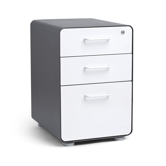 Poppin Charcoal + White Stow 3-Drawer Vertical File Cabinet With Lock