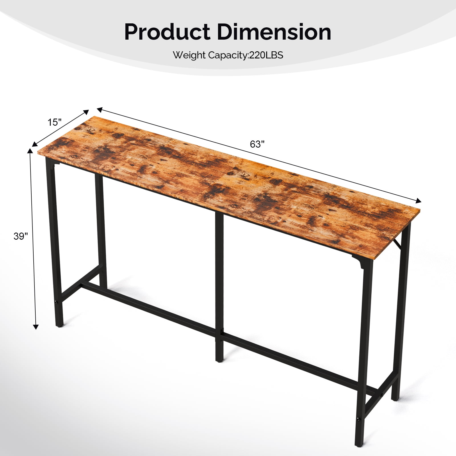 Zimtown 63" Long Counter Height Pub Table with Footrest, Tall Bar Table fro Kitchen, Dining Room, Multifunctional Dining Table Sturdy Metal Frame, Brown