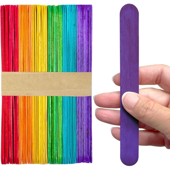 Rainbow Jumbo Craft Sticks 6 Inch 50-Pack Wooden Art Supplies