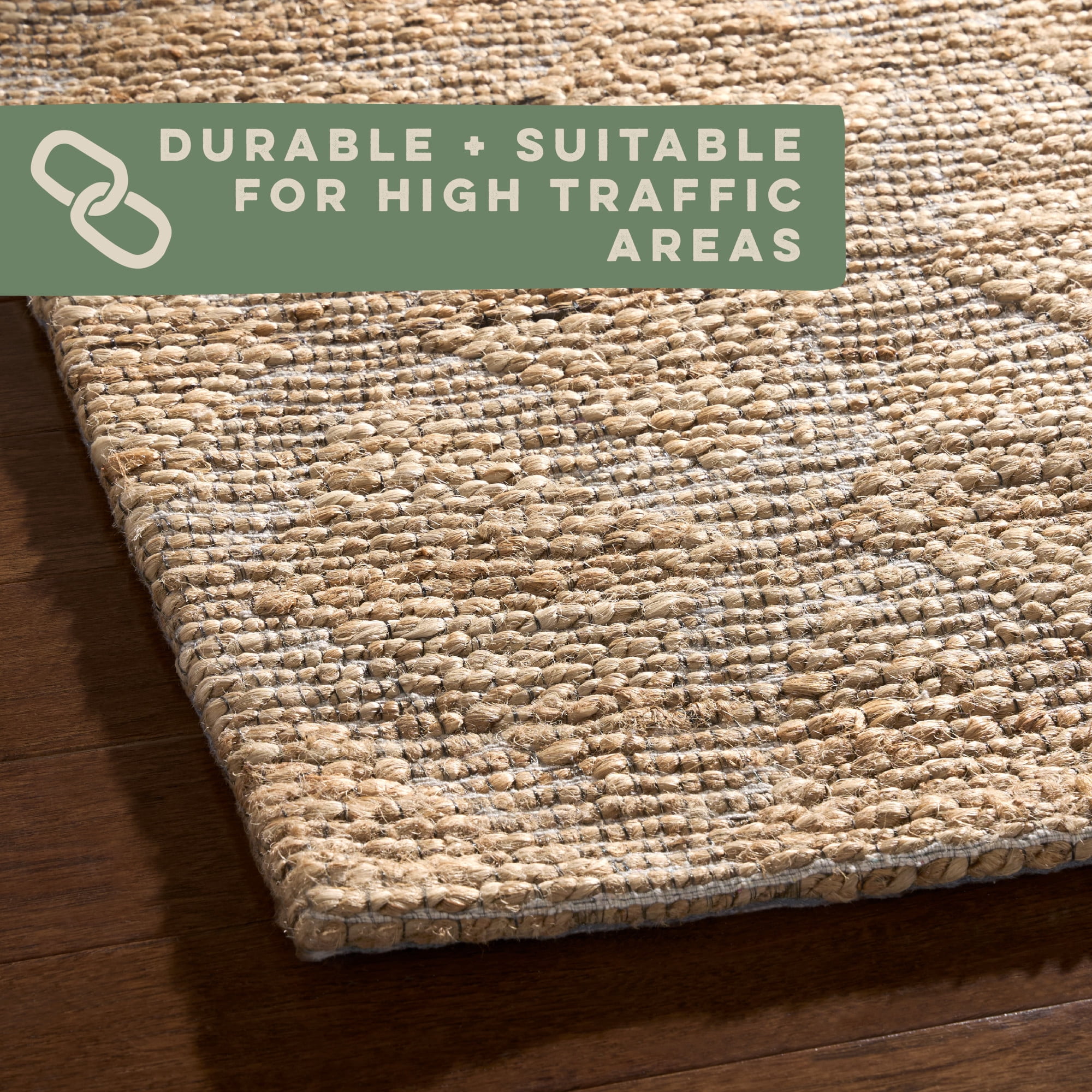 TOWN & COUNTRY TERRA Sol Interwoven Diamond Hand-Knotted Flatwoven 100% Natural Jute Area Rug, Natural/Black, 8'x10'