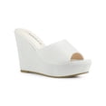 thumbnail image 1 of BLISSFUL STEP Sandales à Talons Compensés à Enfiler à Plateforme Pailletée pour Femmes Blanc 7, 1 of 7