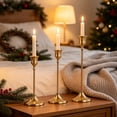 thumbnail image 4 of 3PCS Vintage Brass Gold Taper Candlestick Holders for Table Decor, Tall Sturdy Metal Build, Fits Pillar Candles, Great for Wedding Fireplace & Dining Centerpieces, Ideal Housewarming Gift, 4 of 7