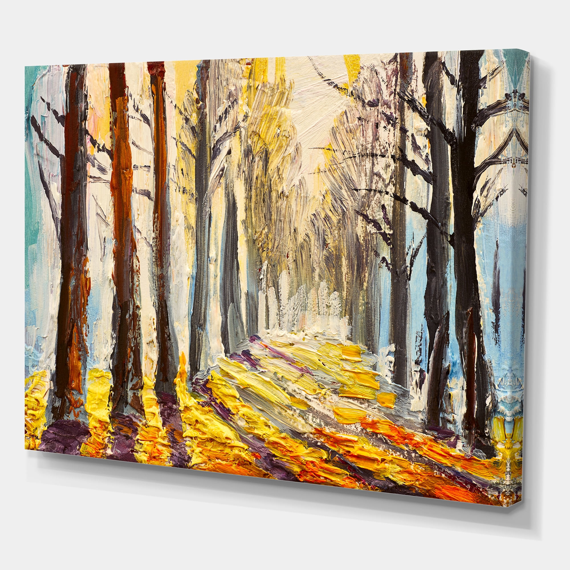 Designart ' Morning Glow Through The Autumn Trees ' Lake House Canvas Wall Art Print