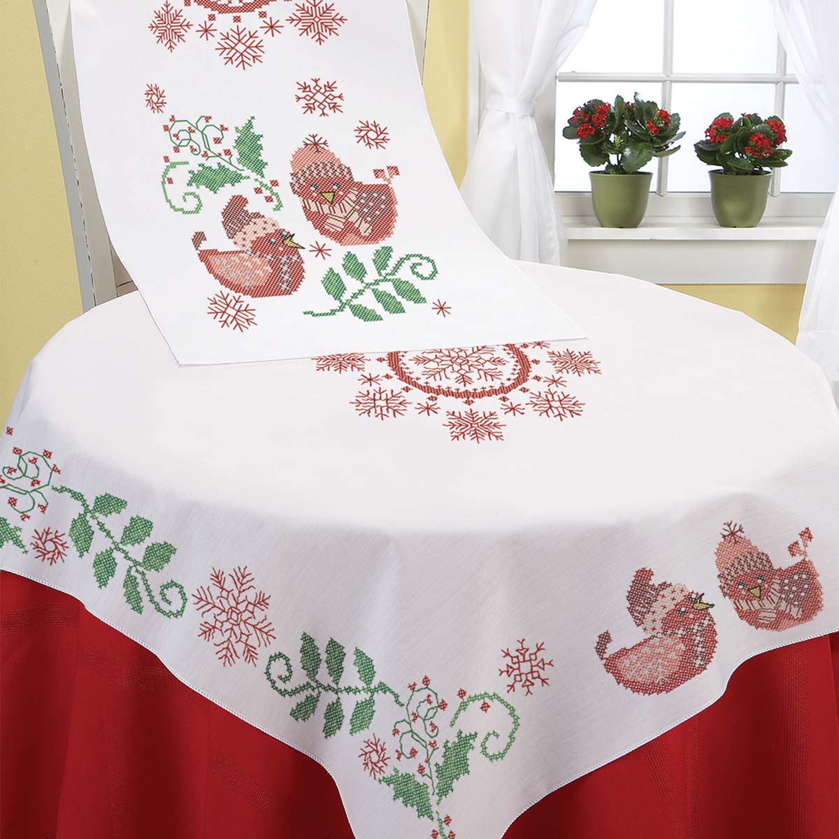 Herrschners® Christmas Comfort Table Topper & Runner Stamped Cross