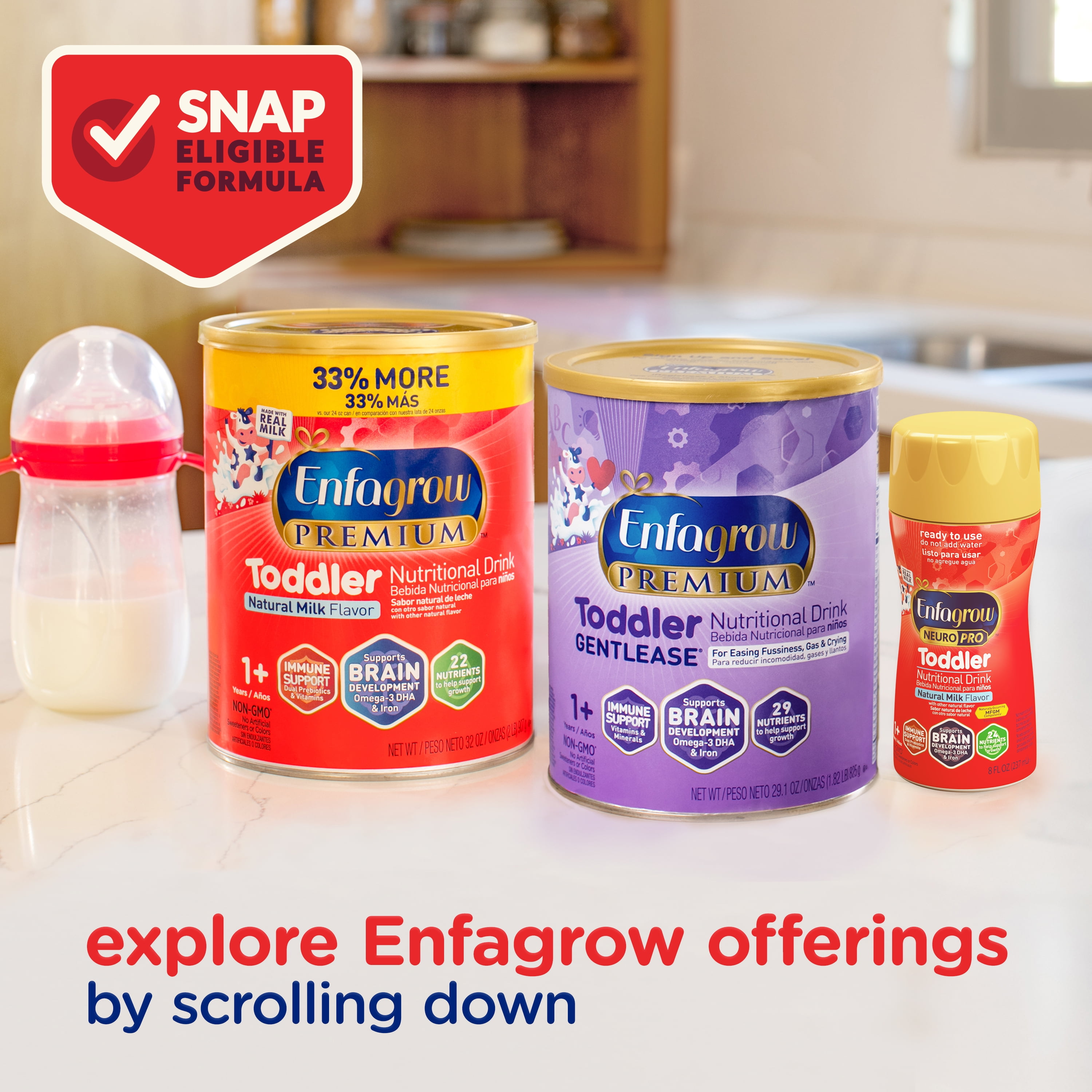 Enfagrow NeuroPro Toddler Nutritional Drink, Try Our Brain-Supporting Trio, Ready to Use, 8 Fl Oz Bottle, 24 Count
