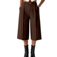 thumbnail image 2 of Women's High Waist Wide Leg Cropped Pants, Pleated Front with Pockets, Business Casual Capri Trousers for Summer Office or Daily Wear, Breathable and Lightweight Brown L, 2 of 6