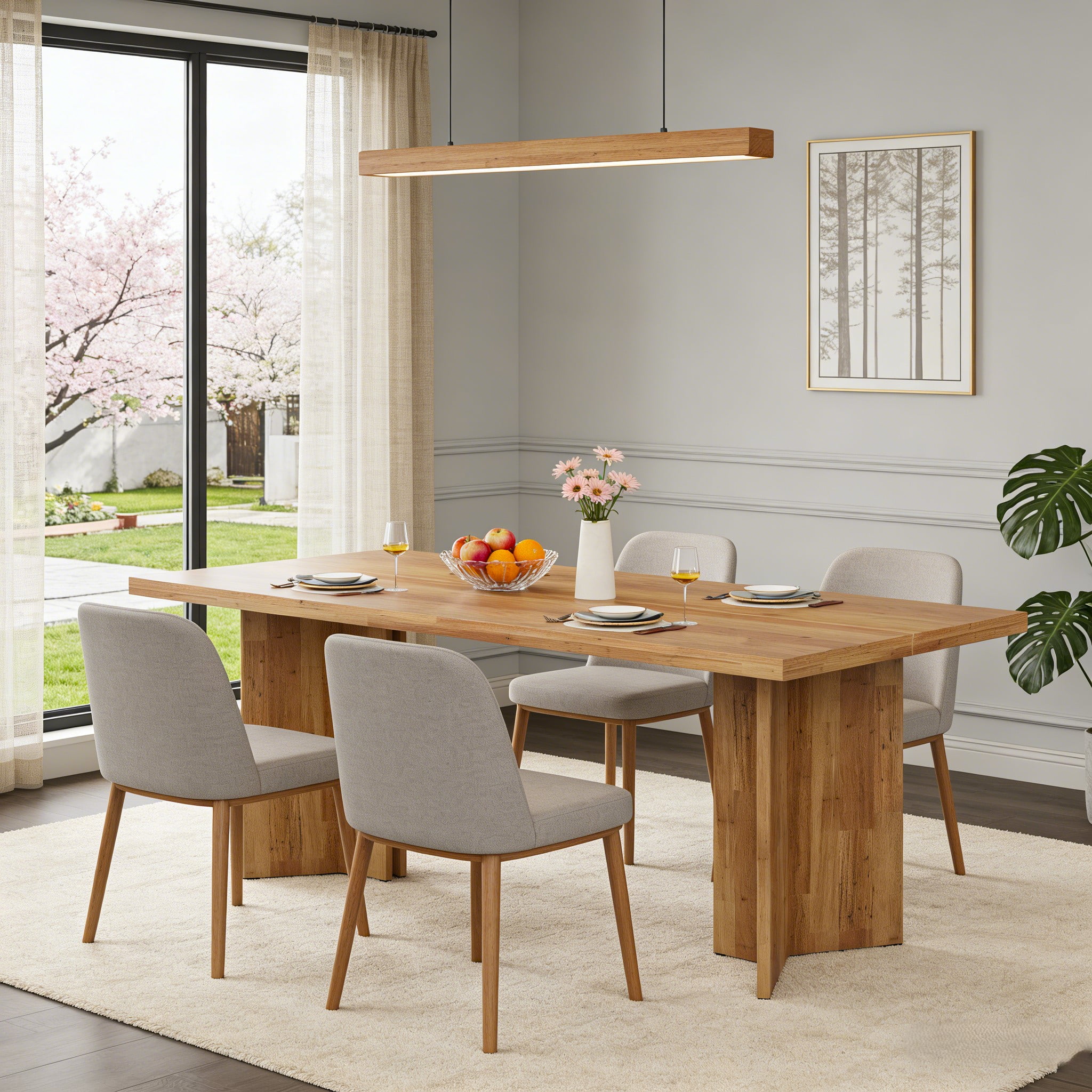 Fnova 63" Rectangular Modern Dining Table, Wooden Modern Kitchen Table for 6 People for Dining Room, Warm Brown (Chairs Not Included)