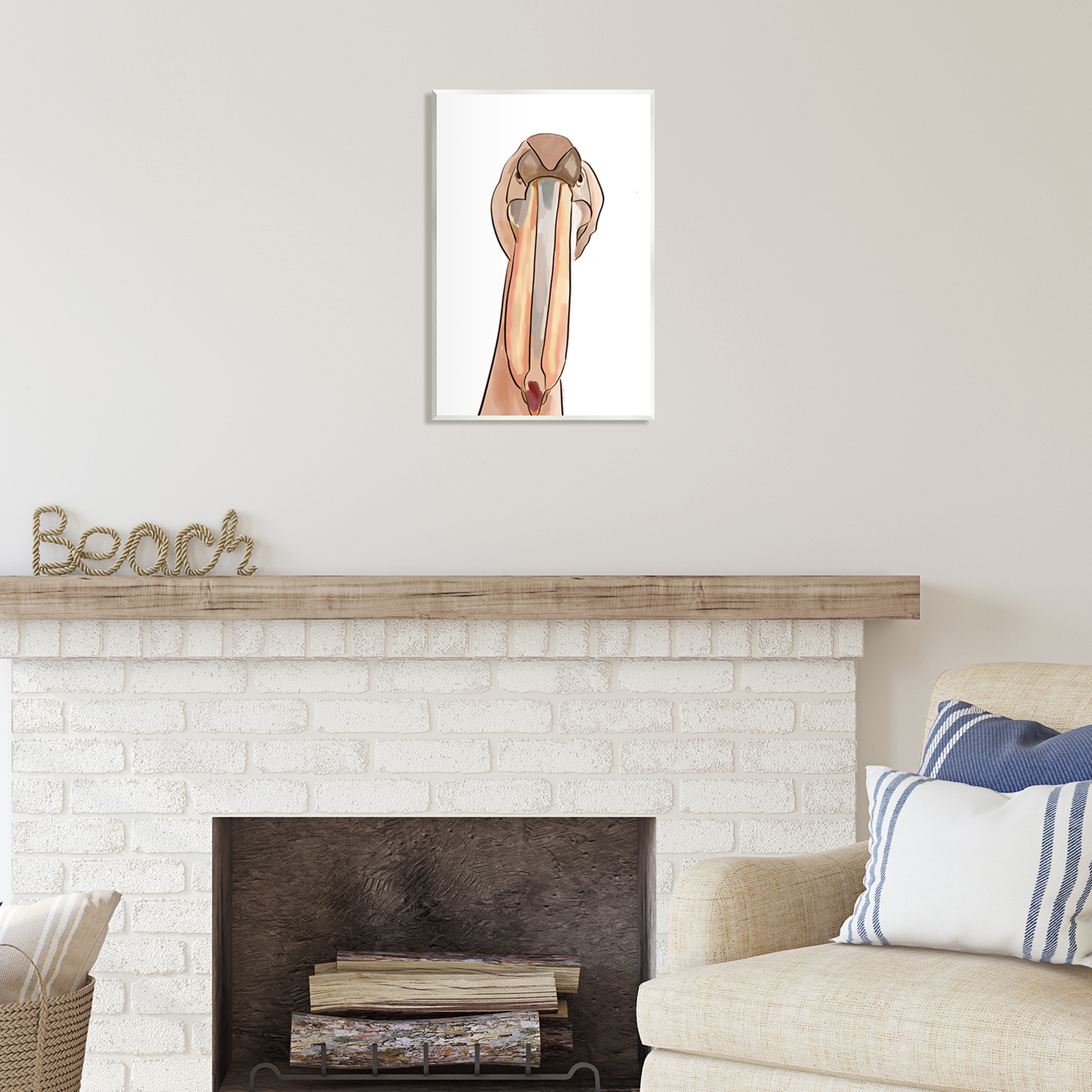 Stupell Industries Pelican Portrait with Long Beak Coastal Painting Unframed Art Print Wall Art