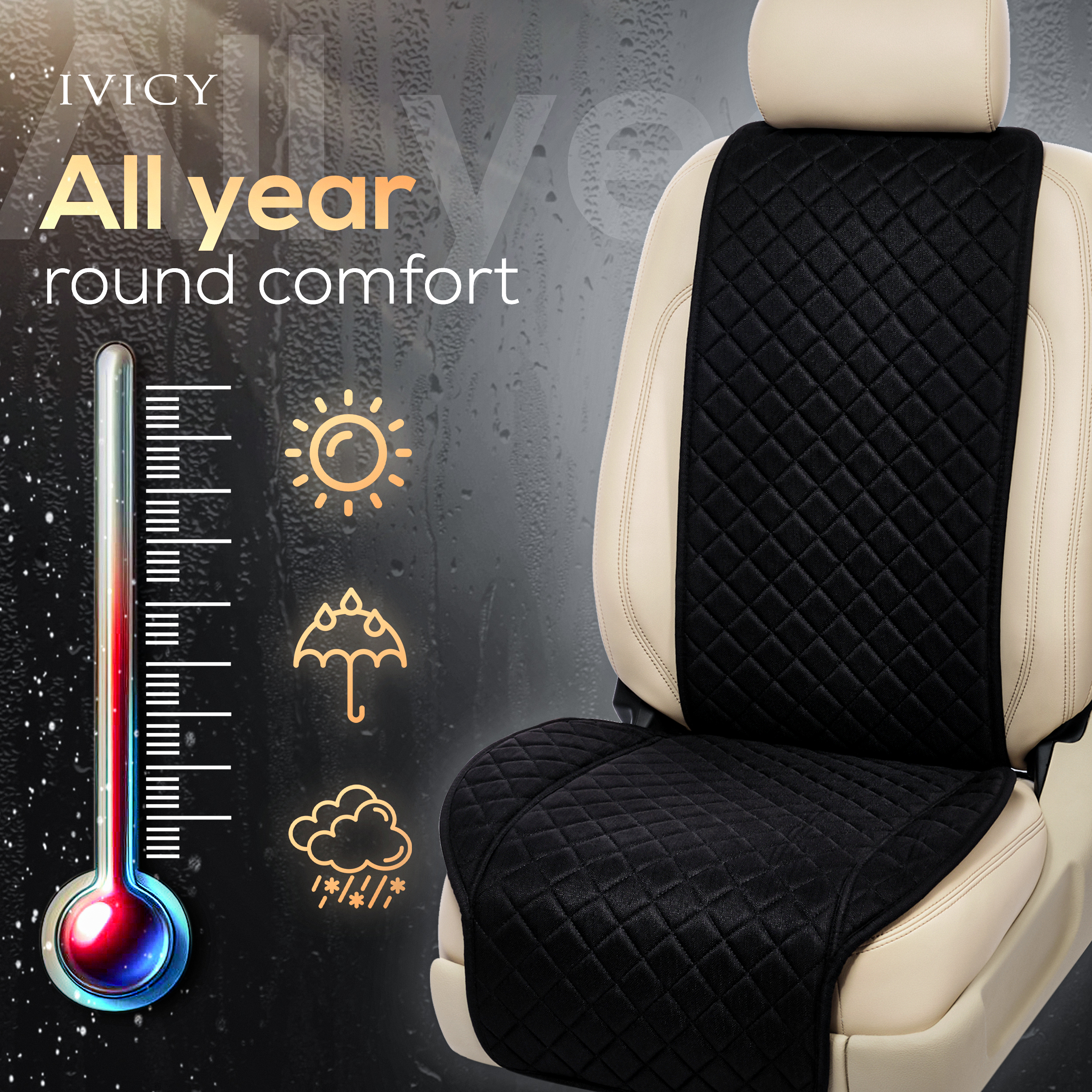 IVICY Faux Linen Front Car Seat Cover – Durable, Non-Slip Seat Protector for Cars – 1 Unit, Black