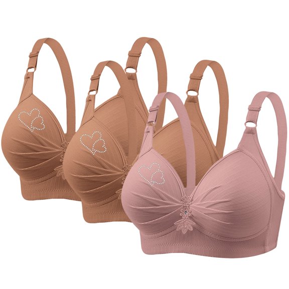 HomeGardon Bras 3PCs Push Up Bra for Women Plus Size Comfort Brassiere Wide Back Underwire Bra Hide Back Fat Smoothing Bra Seamless Underwire T-Shirt Bra Gathering Solid Bra 4XL