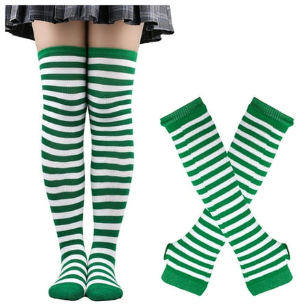 

Mnycxen Women S Halloween Socks High Stockings Cosplay Striped Socks Gloves
