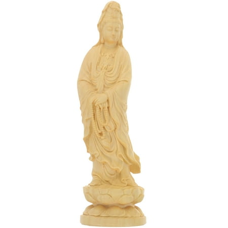 

NUOLUX 1Pc Wooden Guanyin Sculpture Home Unique Decor Buddhism Consecrate Supply Yellow
