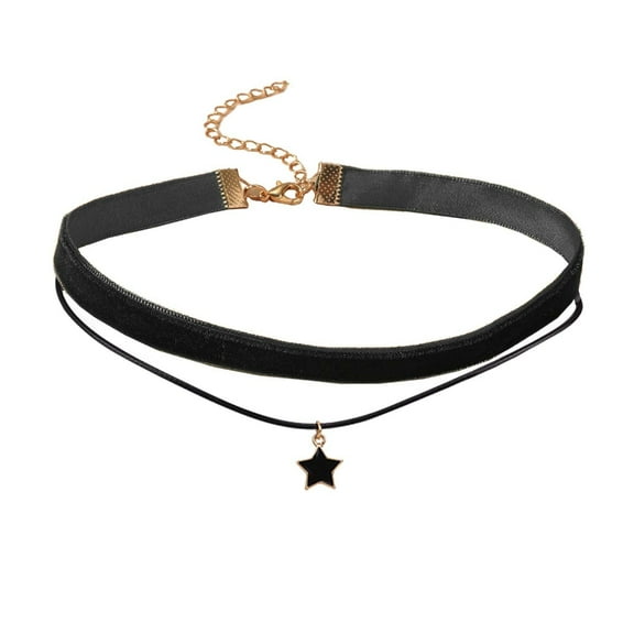 Necvior Gothic Double Layers Velvet Choker Chain Women Neck Chain Star-shaped Pendant Necklace Fashion Collar Punk Jewelry