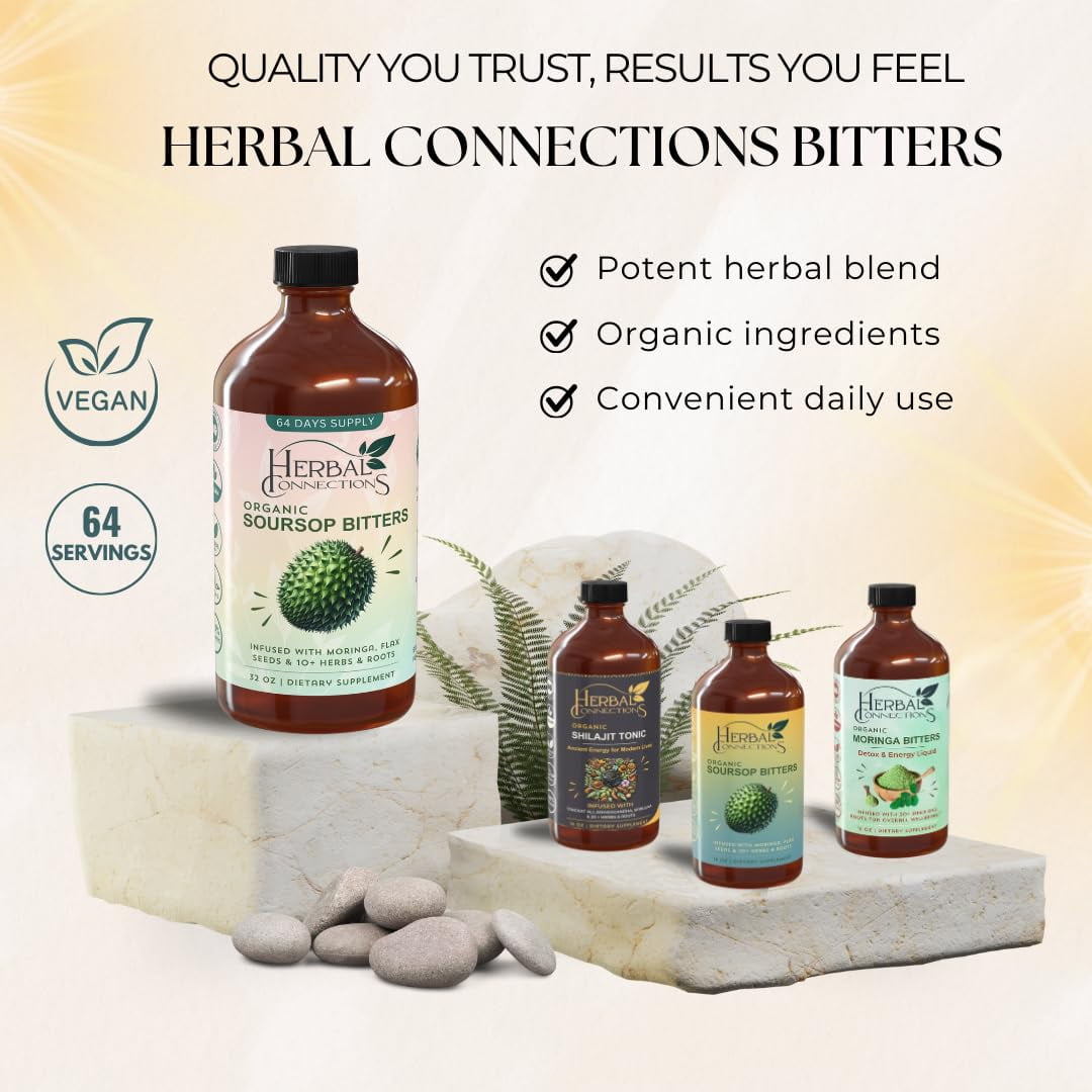 Herbal Connections Organic Soursop Bitters - 32 Ounces, Vegan, Organic and Non-GMO