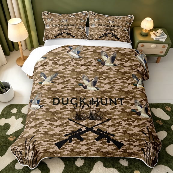 Manfei Geometric Camo Pattern Quilt Full,Jungle Camouflage Full Bedspread Sets,3pcs,1 Coverlet and 2 Pillowcases