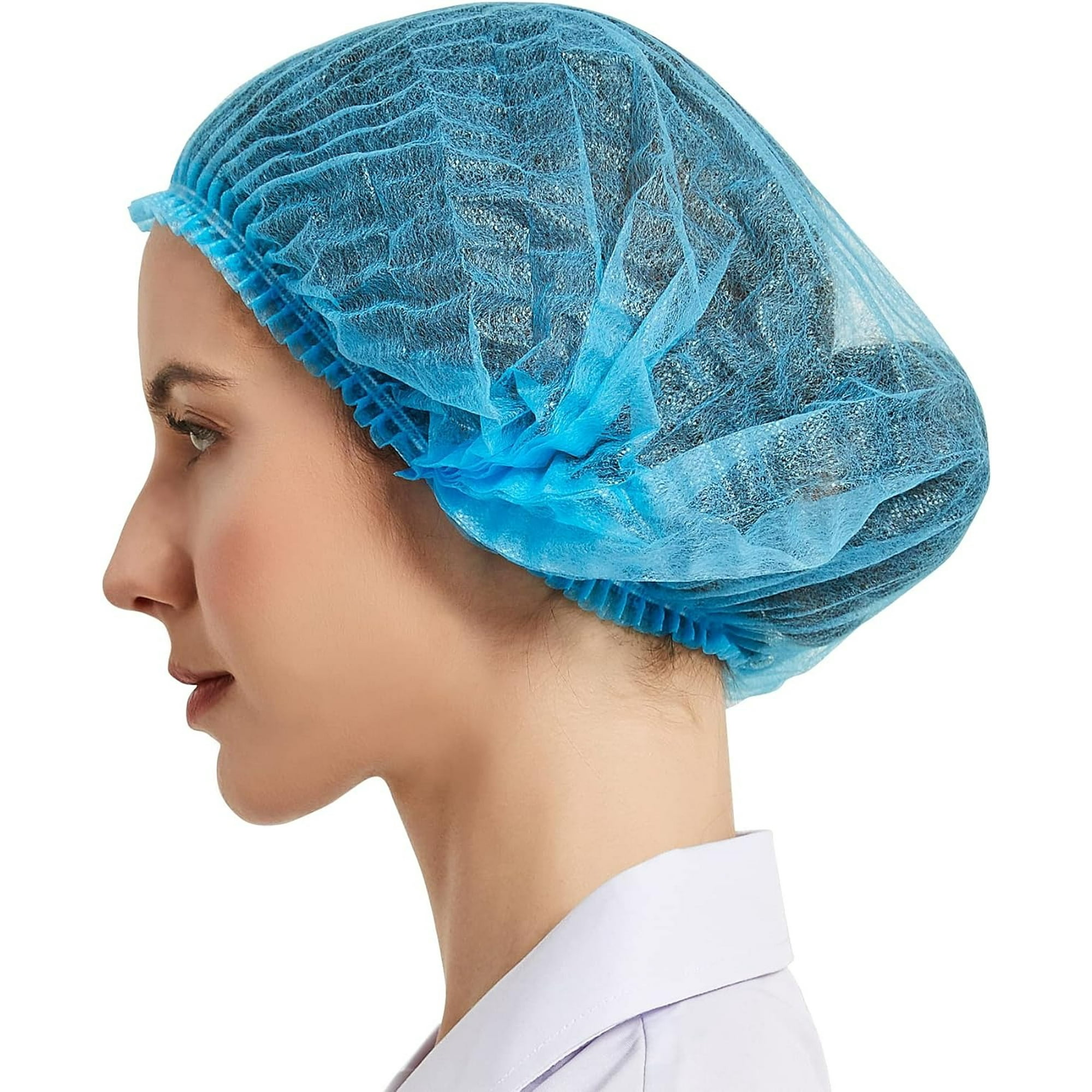 Disposable Cap,Mob Caps,Hair Net Cap,100pcs,elastic Free Size,for Cosmetics, Beauty, Kitchen, Cooking, Home Industries, Hospital (Blue) In Dubai - UAE | Hairnets
