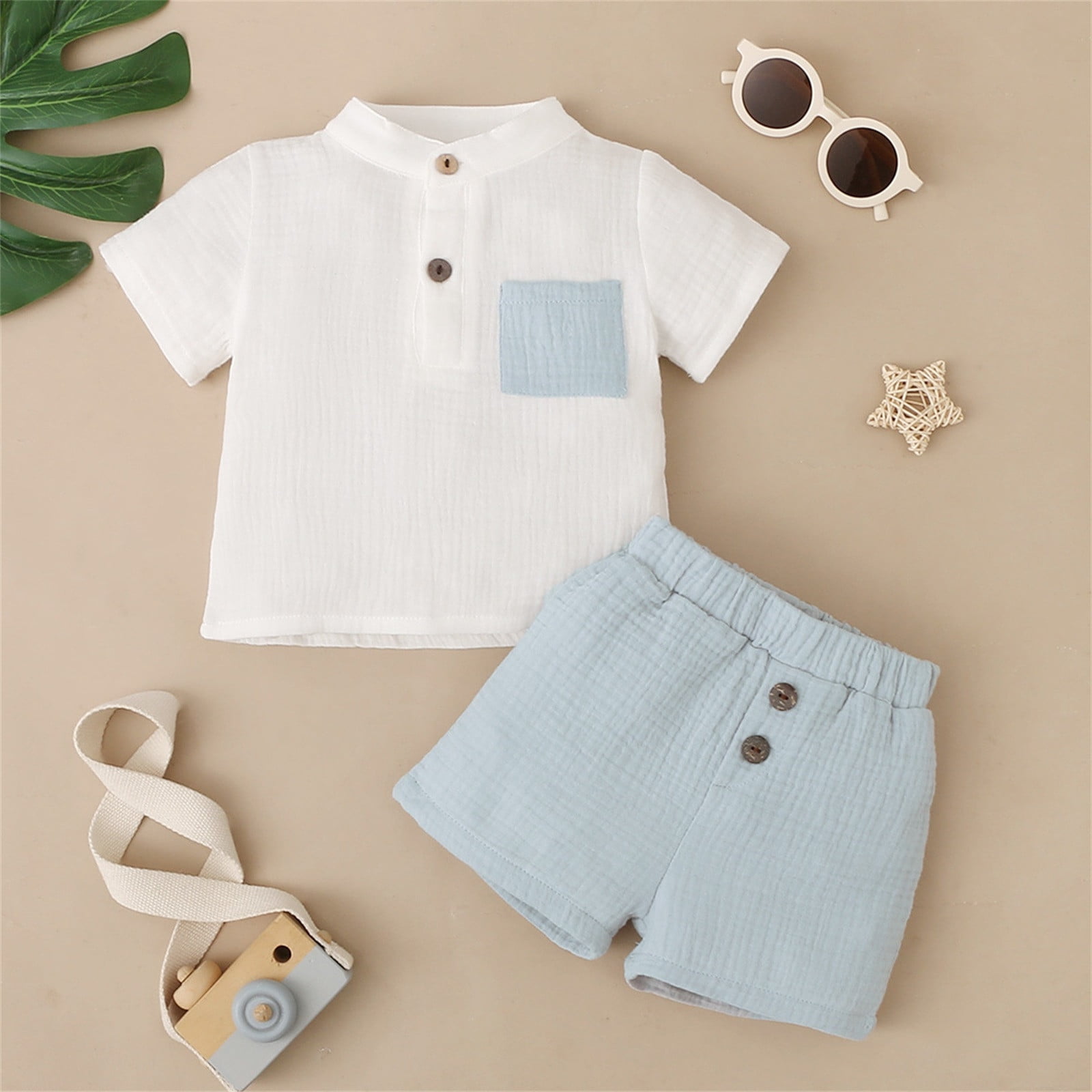Little Boys Outfit Sets Clothes Clothes Soild Shorts Sleeves Shirt Shorts Pants Set Outfit For