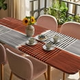 thumbnail image 3 of Brown Striped Table Cloths for 8 Foot Rectangle Tables, Farmhouse Stripes Modern Abstract Art Patio Waterproof Elastic Fitted Tablecloths, Washable Rectangular Table Cover for Camping, 3 of 8