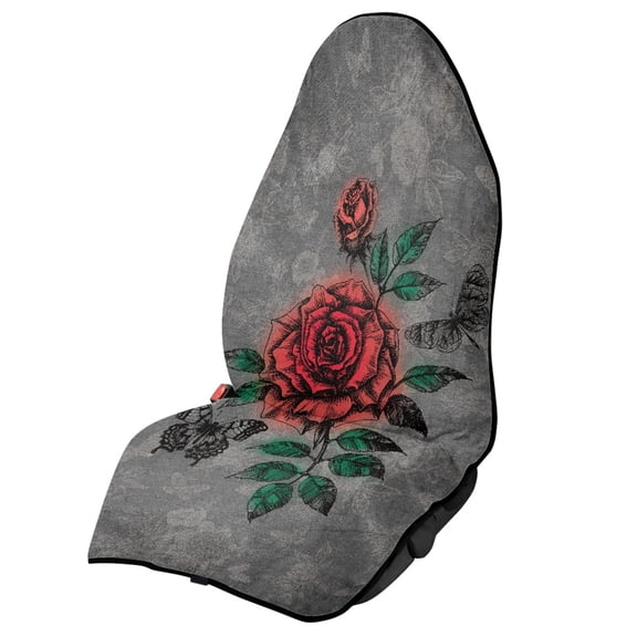 POLERO Car Seat Towel Cover, Compatible with Truck Seat Van, Terry Cloth Car Seat Cover for Trucks Cars, Red Rose Butterfly Design