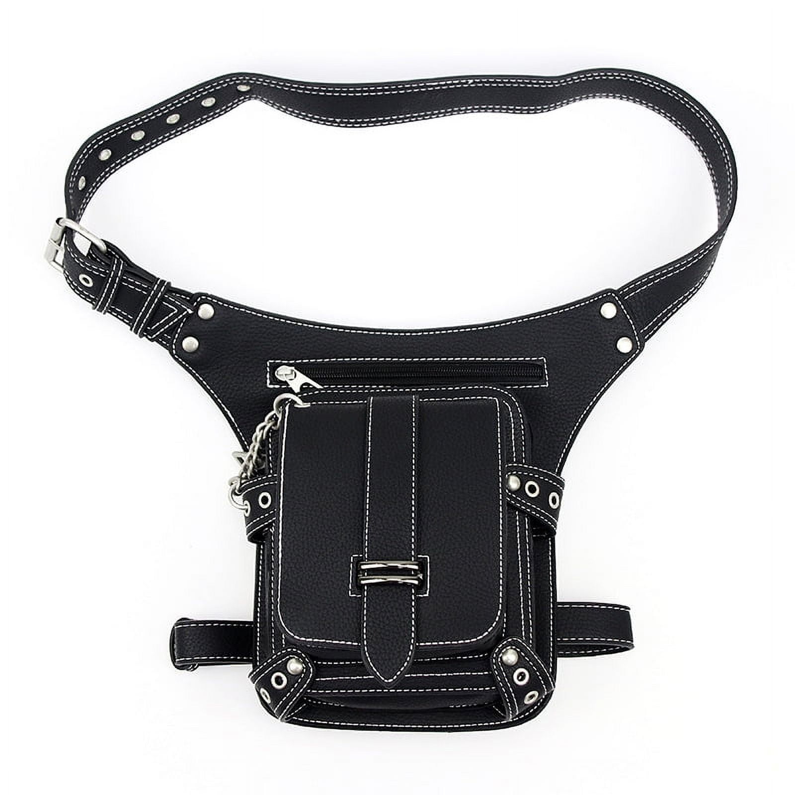 1pc Punk Vintage Waist Bag PU Leather Motorcycle Fanny Pack With Leg Strap
