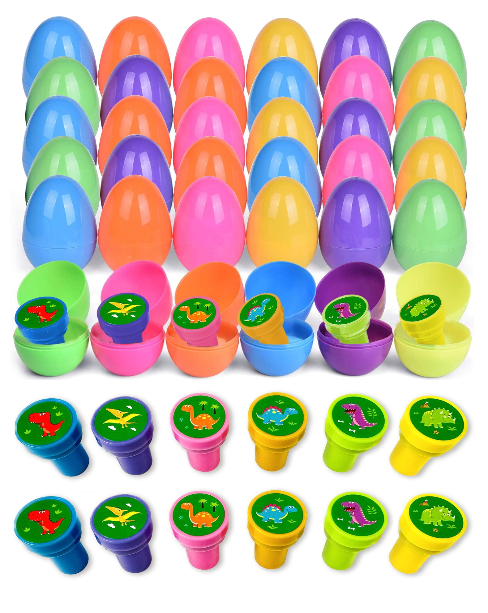 Tinymills 36 Pack Easter Eggs with Dinosaur Stamps for Kids, Easter