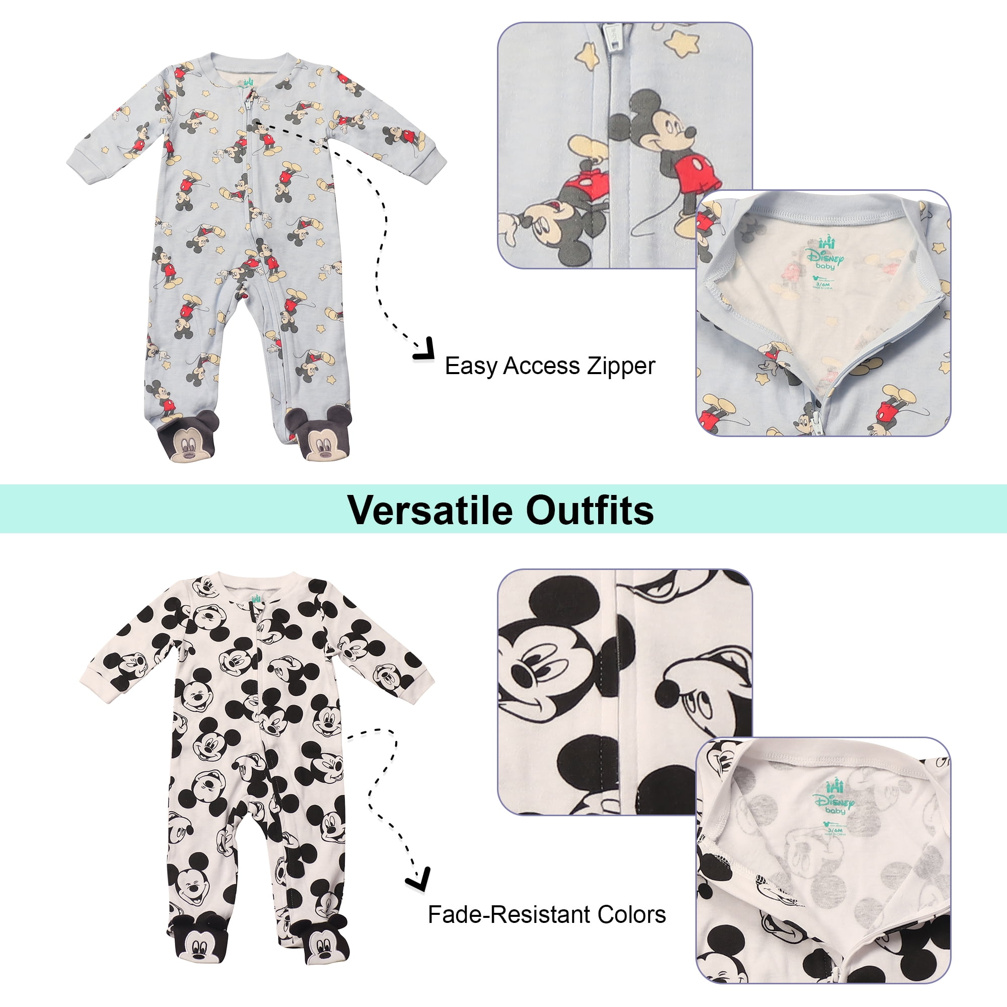 Disney Clothes Baby Boys 2-Pack Quilted Footed Coveralls - Mickey Mouse, Winnie the Pooh and Dumbo (0/3M-6/9M)