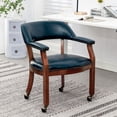 thumbnail image 2 of Take a Seat Dillon Armchair with Wheels in Blue Vegan Leather Fabric and Wood, 2 of 6
