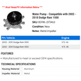thumbnail image 2 of Water Pump - Compatible with 2002 - 2010 Dodge Ram 1500 2003 2004 2005 2006 2007 2008 2009, 2 of 2