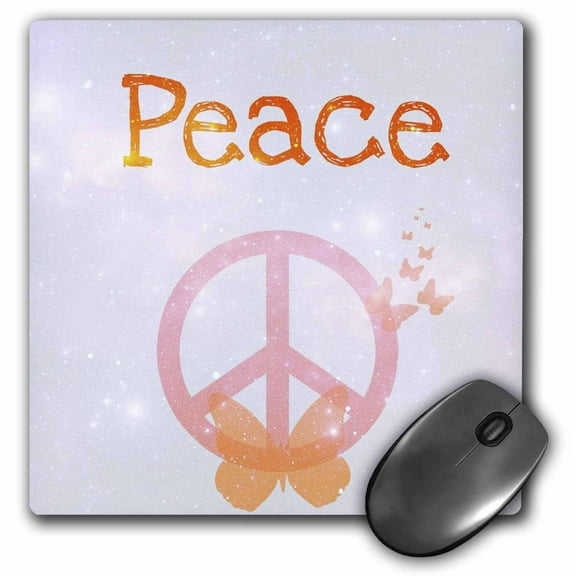 3dRose, Peach Pink Stardust Peace Sign and Butterflies- Inspirational Art, MousePad