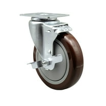 5 Inch Maroon Polyurethane Wheel Swivel Top Plate Caster with Brake SCC