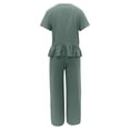 thumbnail image 3 of QUYUON Summer Outfits for Women 2 Piece Linen Pants Set Crew Neck Short Sleeve Ruffle Crop Tank Tops High Waisted Wide Leg Pants with Pockets Two Piece Loungewear Sets Style TW-392 Green 3XL, 3 of 4