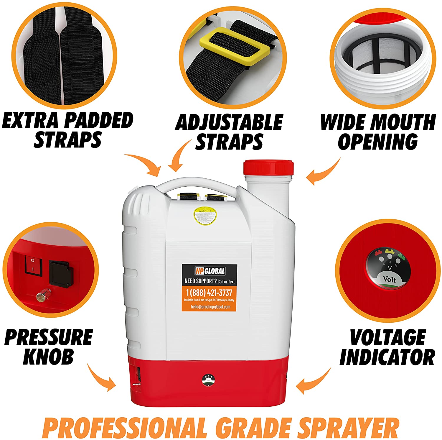 Battery Powered Backpack Sprayer, 4.2-Gallon, 8 Nozzles, 100 PSI, for Lawn & Garden