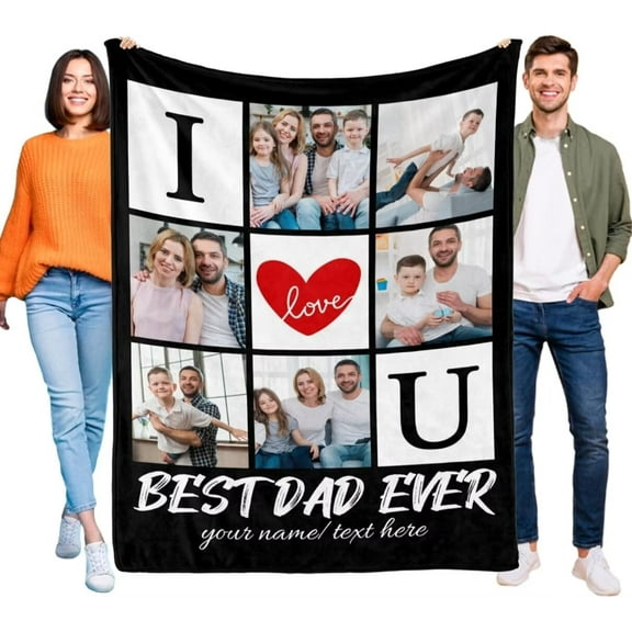 AISENIN Dad Blanket Personalized Gifts Custom Blanket with Photos Best Dad Ever Customized Blanket Picture Collage Throw Blanket Fathers Day Gifts for Dad