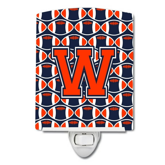 Caroline's Treasures CJ1066-WCNL Letter W Football Orange, Blue and white Ceramic Night Light, 6x4x3", multicolor