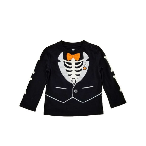 Infant Boys Black Halloween Skeleton Suit Bowtie Long Sleeve Shirt 6-9m