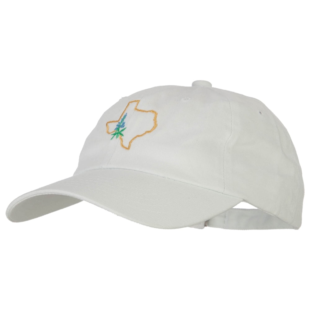 Texas Bluebonnet with Map Embroidered Unstructured Washed Cap - White OSFM