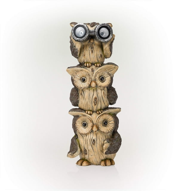 Alpine Corporation QWR1064SLR Alpine 25" Tall Outdoor Powered Binocular Owls Yard LED Lights Solar Statue, Multicolor